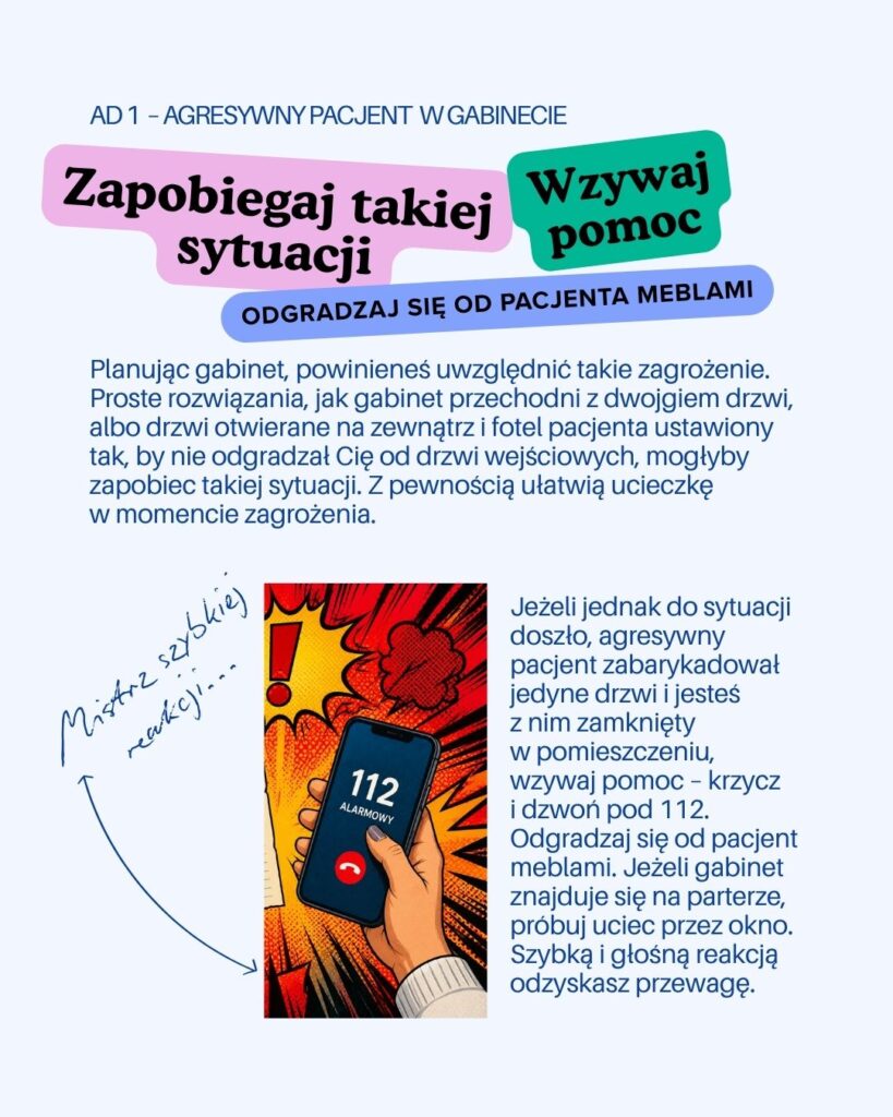 Iza Zawalska o bezpieczeństwie fizycznym lekarza w konfrontacji z agresywnym pacjentem.
